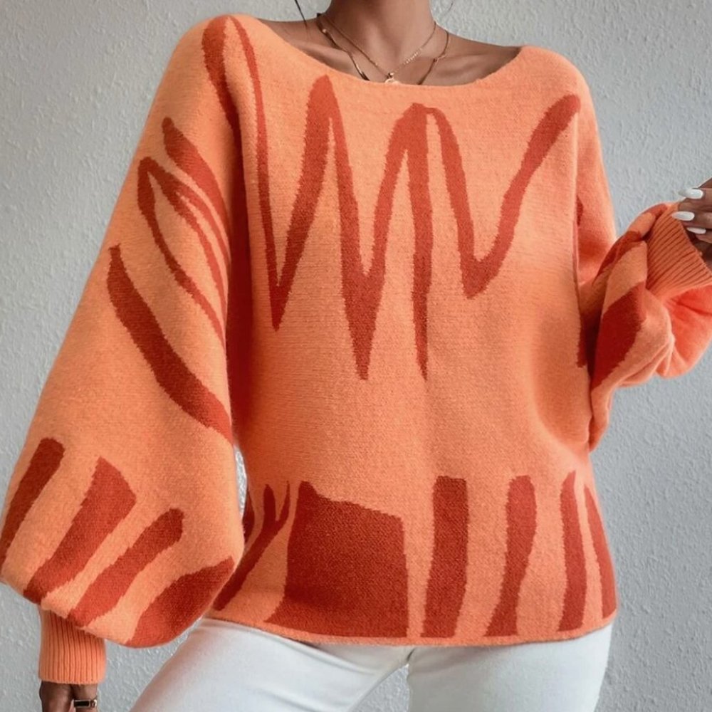 Graphic Pattern Lantern Sleeve Sweater - Picture 3 of 5